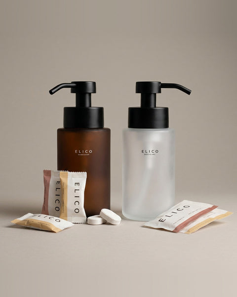 Hand and Body Duo: Handseifen- und Body-Wash-Spender aus Glas mit Refills
