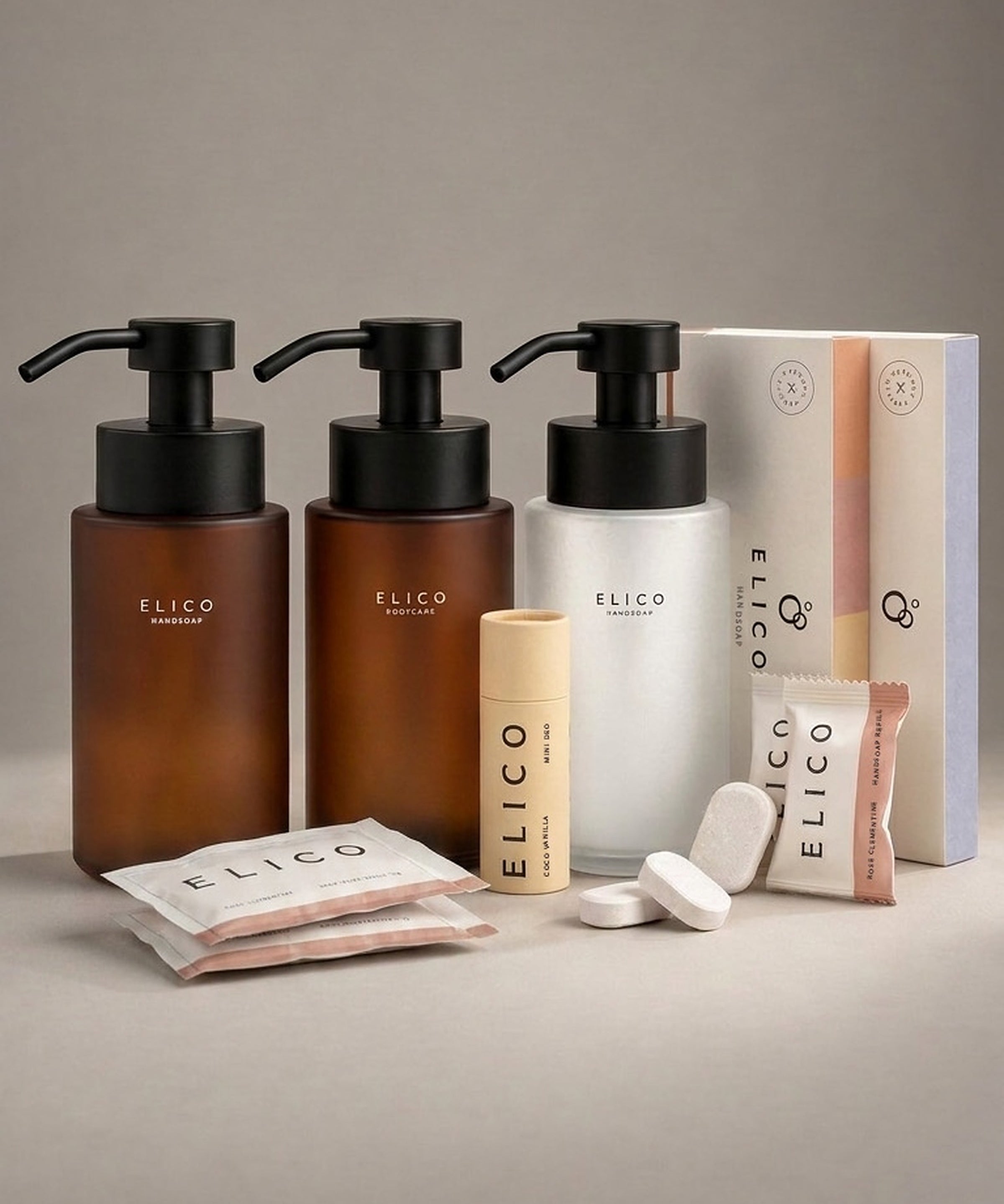 Das ganze Zuhause: drei Glasspender, Refills, Body Wash und ein Mini Deo